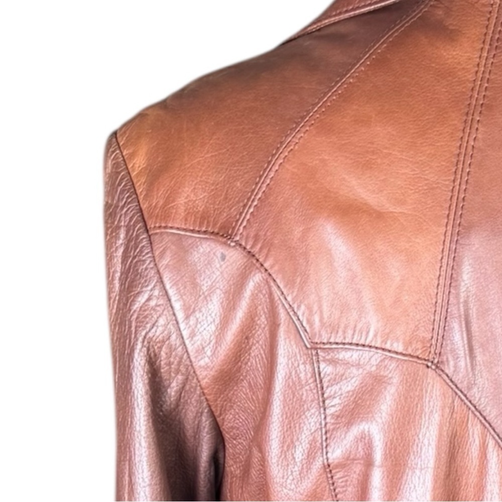 Vintage 1970s Crae Carlyle Cognac Leather Editorial Longline Maxi Coat Size 38 - Picture 12 of 15